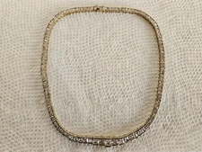 Gold Plated FAS Silver 115 Clear Stones Tapered 16" Necklace 39g