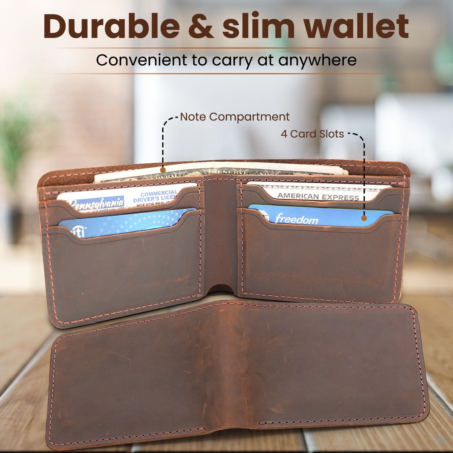 Genuine Leather Wallets for Men Handmade Vintage Distressed Bifold Men