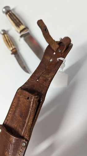 e. knecht & co. solingen stag handle hunting (2) knifes set w sheath - Picture 3 of 14