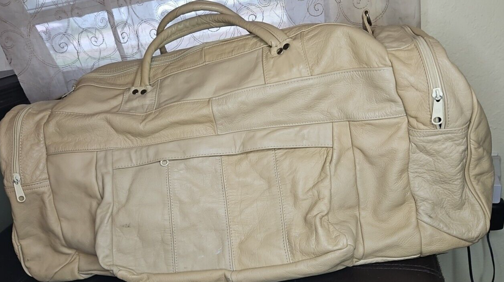 Talon Dual Zipper  Light Vachetta Soft Leather Vintage Travel Gym Duffle Bag