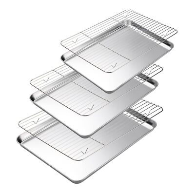 Set of 6 Baking Sheet with Cooling Rack, Stainless Steel Cookie Pan Oven Tray