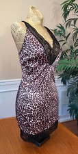 Fashion Nova , Sheer Black Lace Trimmed Leopard Print Chemise/Nightie, Size S/M