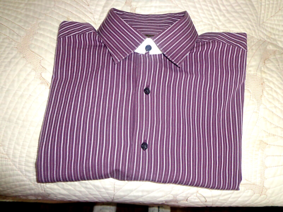 bcbg attitude dress shirt BCBG ATTITUDE Dress Shirt Men's L 16/34 Modern Fit Burgundy Striped Modern