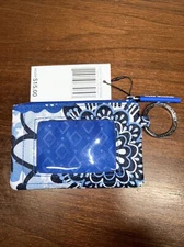 Vera Bradley Zip ID Case Blue Star Medallion Coin Purse Wallet Key Ring NWT