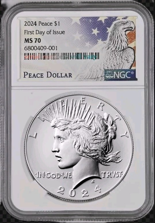 初期発行 最高鑑定 2024年 オーストラリア 銀貨 NGC MS70 FR 2024 Peace Silver Dollar Uncirculated NGC MS70 First Day Issue