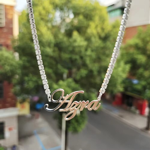 Custom Name Necklace Pendant 3mm Tennis Chain Jewelry Cubic Zirconia Handcrafted - Picture 6 of 10