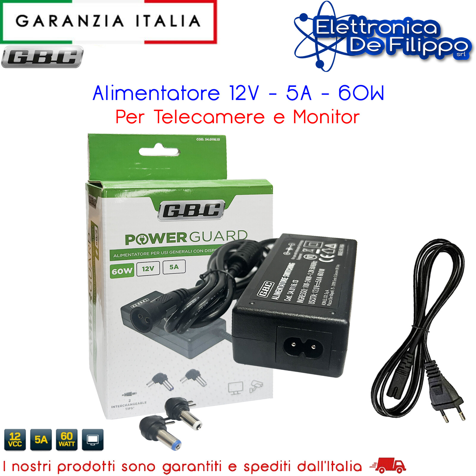 Alimentatore 12V 5A Per Striscia LED Notebook TV LCD