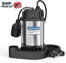 AQUASTRONG 3/4 HP Sump Pump Submersible, 4890 GPH Stainless Steel, 1-1/2" NPT