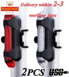 2pcs Bicycle USB Round Headlight Tail Light Red+White LED Bike Front Rear Lamp