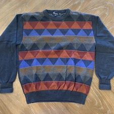 Vintage Tosani Canadian Geometric Cotton Sweater Men Large Style 80 90s Colorful