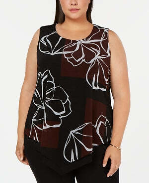 Alfani Plus Size Purple Printed Overlay Top - Women's Fashion Blouse - Picture 1 of 1