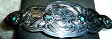 Beautiful Large Engraved Silver Hair Barrette w/Turquoise Stones