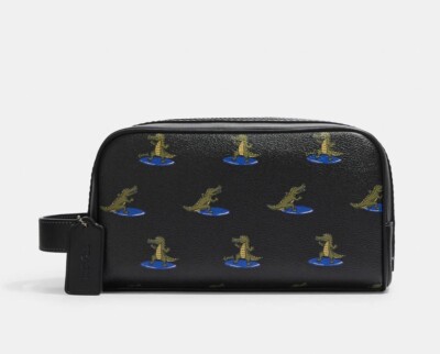 NWT Coach MEN'S Small Travel Kit With Surfing Crocodile Print