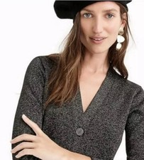 116. Euc J. Crew 365 Rare Black Sparkly  Sweater Dress V Neck Button Up S