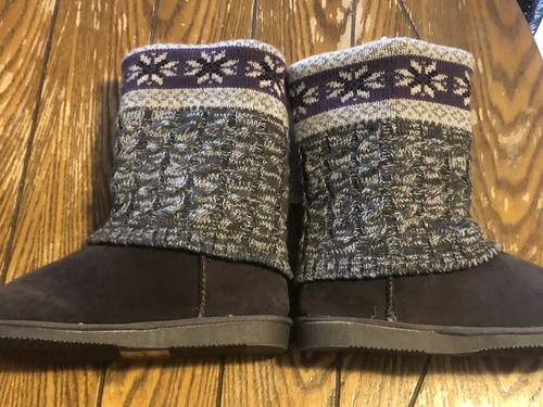 NWT MUK LUKS LUK EES Cheryl Knit Waterproof Boots Grey Purple Women’s Size 8 - Picture 3 of 14