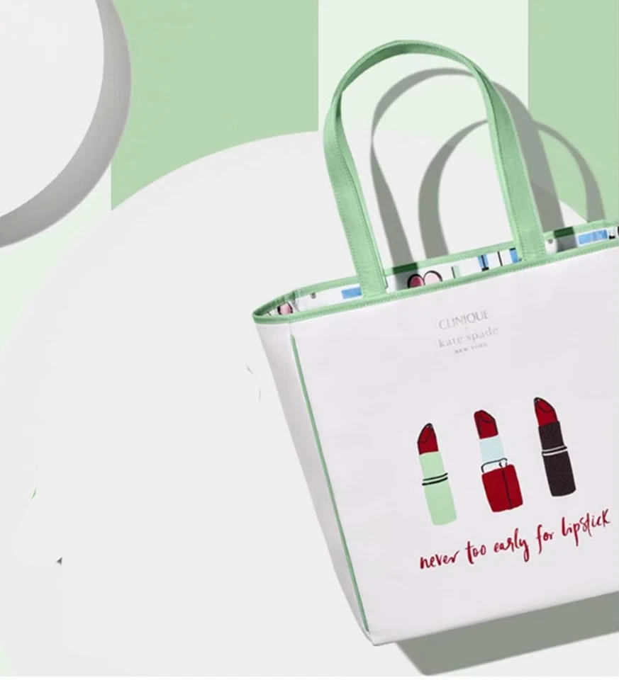 Clinique x Kate Spade Shopping Shoulder Travel Tote Large White Lipstick Bag - Image 2 of 4
