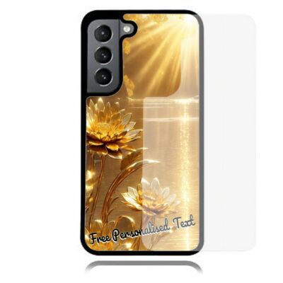 Personalised Text For Samsung Galaxy Glass Phone Case Series Sunray Gold Flower