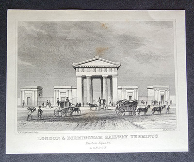 Antiker Druck um 1850 - Euston Station London - Viktorianischer Stahlstich