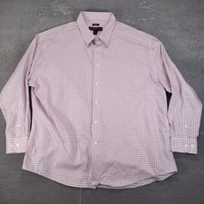 Pronto Uomo Men's Dress Shirt 19 34/35 Non Iron Slim Fit Pink Checkered Cotton