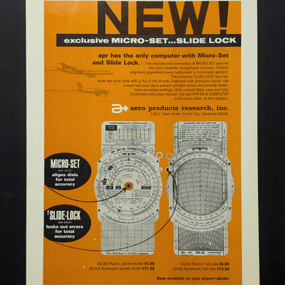 Aero Products Research E6B Flight Computer Micro Set Slide Lock 1969 Print Ad