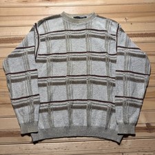 Vintage 90s Billblass Plaid Knit Mock Neck Grandpa Sweater USA Made - Medium