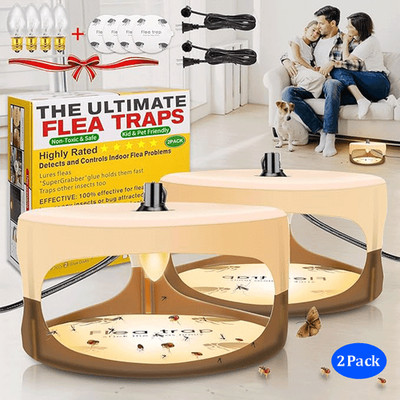 2 Flea Traps for inside Your Home with 4 Sticky Disc & 4 Bulbs & 2 Electric