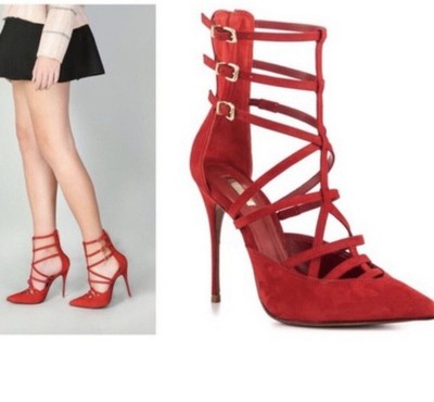 Schutz Paluda Caged Pumps Heels Red suede Leather Stilettos Size 6B