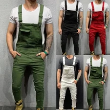 Men Suspender Denim Jeans Dungarees Overalls Romper Jumpsuit Bib Pants Trousers