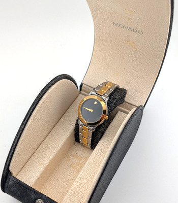Movado Ladie's Classic Museum Jr. Sport 2-Tone 18K GP/SS W/Blk Dial #81.E1.822.2