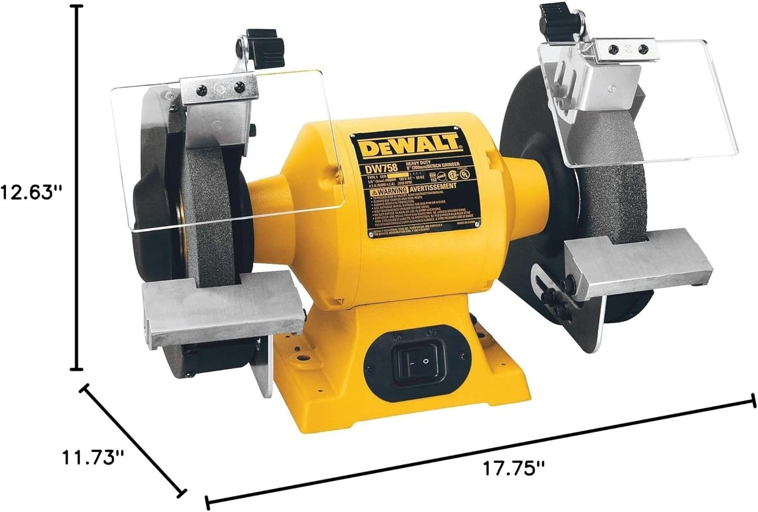 DEWALT DW758 8-Inch Bench Grinder, 3/4 HP, 3600 RPM Cast Iron Industrial