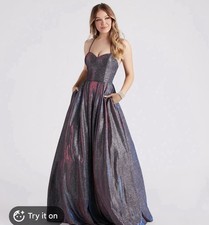 Crystal Doll Dress Juniors 19 Purple Iridescent Glitter Long Formal Pockets