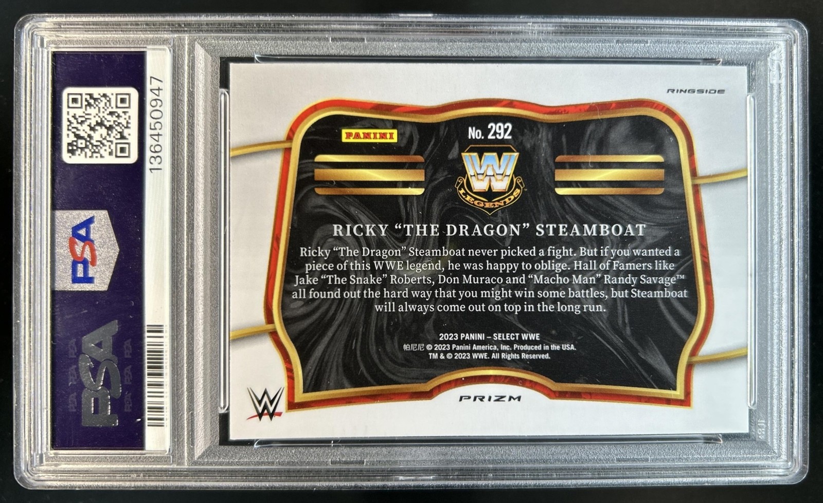 2023 Select WWE Ricky "The Dragon" Steamboat Zebra SSP Ringside #292 PSA 10 view 2