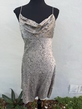 Adrianna Papell Beige Silk slip dress with cowl neck and delicate beaded details