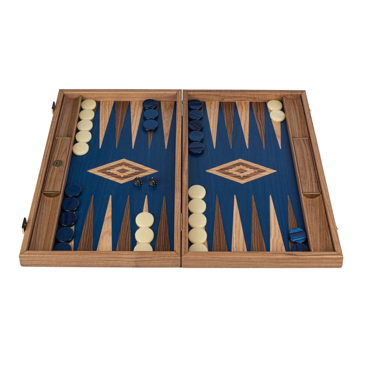 Manopoulos Premium Walnut with Blue Oak 19-inch Wooden Backgammon Set (UK)