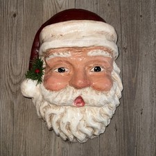 Vintage Paper Mache Santa Claus Head 3D Wall Hanging Display Christmas 13 x10
