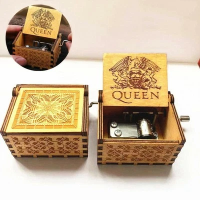 Wooden Retro Carved Bohemian Rhapsody Engraved Queen Music Box Kids Gift