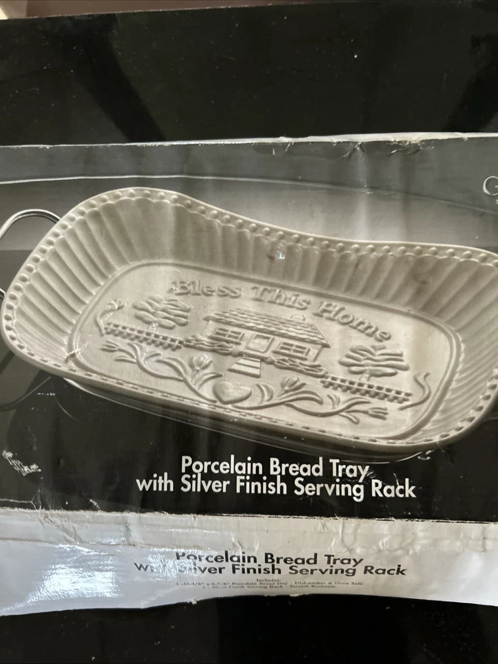 Godinger белый фарфор хлеб лоток серебряная отделка сервировочная стойка благословить этот дом - Изображение 4 из 4