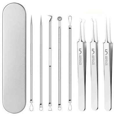 NIP 8 Piece Stainless Steel Blackhead Remover Kit Plus Metal Case!!