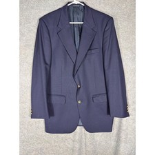 Burberrys Mens Navy Blue Wool Blazer Gold Crest Button Sport Coat Vintage USA