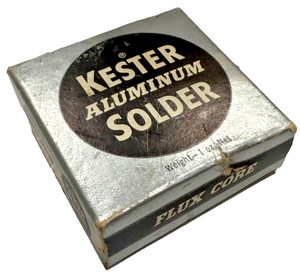 Vintage box of Kester Aluminum Solder, flux‑core type in original silver/blk box