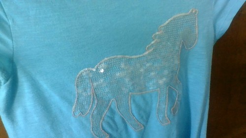 SO Bright Blue Girls Size 12 Horse Sequin Short Slv T-Shirt Inverted V Hem Cute - Picture 4 of 24