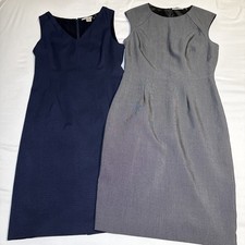 T TAHARI Womens 10 Lot of 2 Dresses Sheath Career Navy and Gray Fully Lined EUC