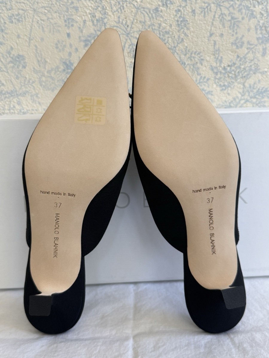 Manolo Blahnik Black Grosgrain Orientalia Pearl Crystal Mules