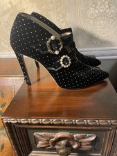 Great Used Condition- Jimmy Choo Larissa Black Velvet Pearl Booties 100 -Size 38