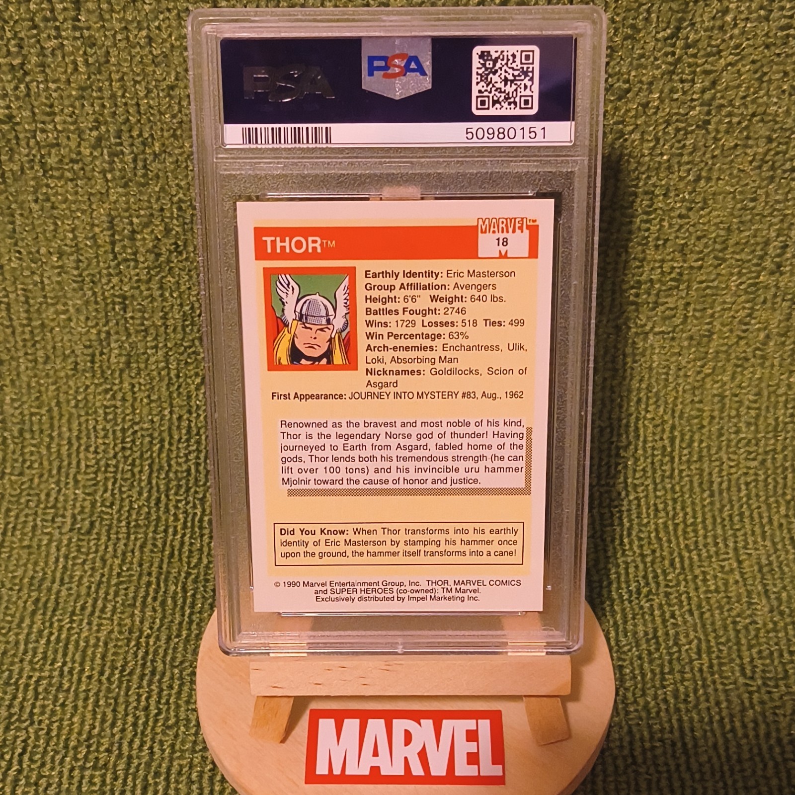 1990 Marvel Universe Thor #18 PSA 7 Cert 50980151 view 6