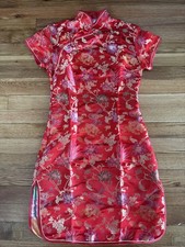 Traditional Red Long Floral Chinese Dress For Girls Size S Good Condition