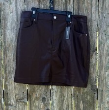 Express Mini Skirt Womens Size 12 Dark Brown Faux Leather Pockets NWT