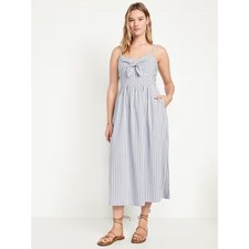 OLD NAVY Blue White Striped Scalloped Smocked Summer Babydoll Midi Dress Large