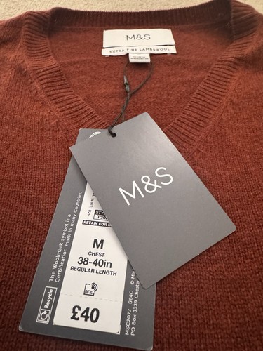 Ex M&S reiner extrafeiner Pullover 100 % Lammwolle V-Ausschnitt Größe Medium neu mit Etikett - Bild 11 von 12