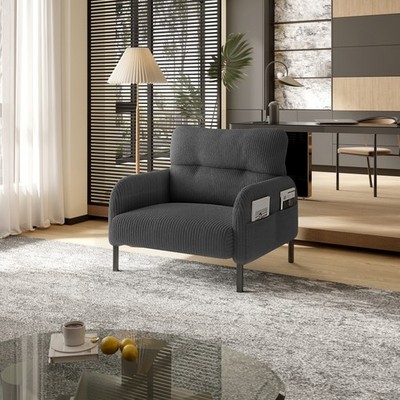 Gray Corduroy Fabric Comfortable Single Person Wide Seat Chair For Living Room
